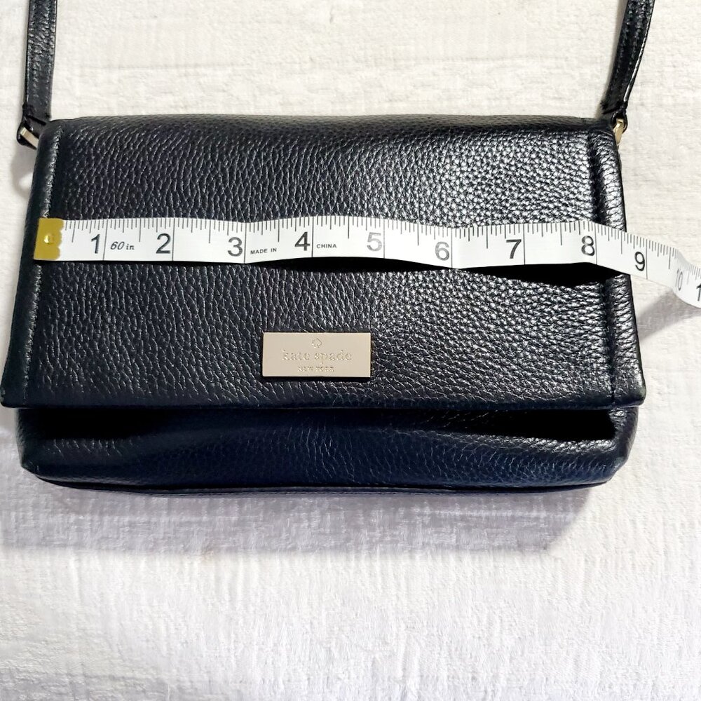 Kate Spade Black Pebbled Leather Crossbody Bag Flap Shoulder Purse Gold Log - Picture 6 of 10